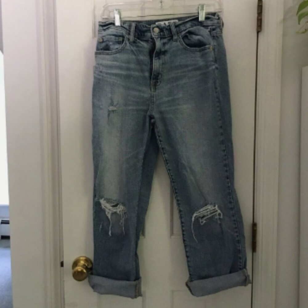 Daze Denim Straight High Rise Cotton Spandex Ripped Distressed Org $109 -Size 29